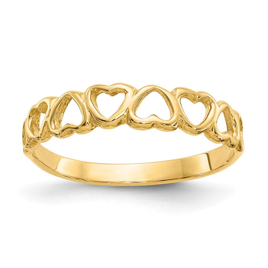 14K Yellow Gold Polished Hearts Ring