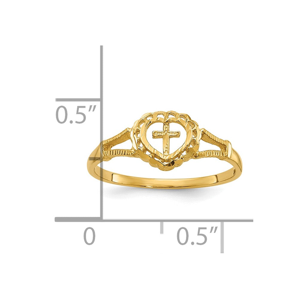 14K Yellow Gold Diamond-Cut Childs Heart & Cross Ring