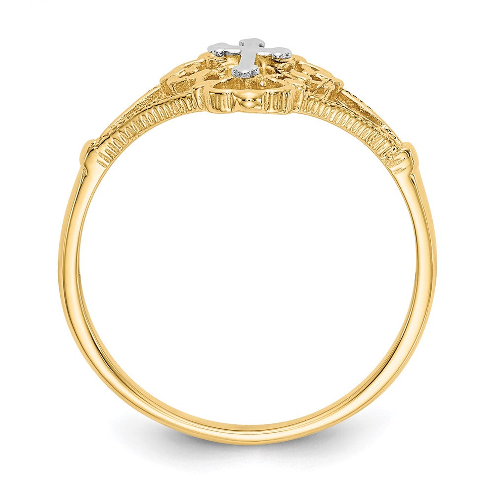 14K Two-Tone Gold Real Diamond Cut Cross Ring