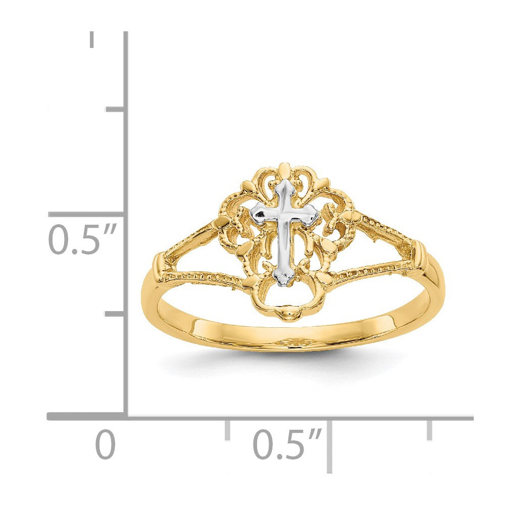 14K Two-Tone Gold Real Diamond Cut Cross Ring