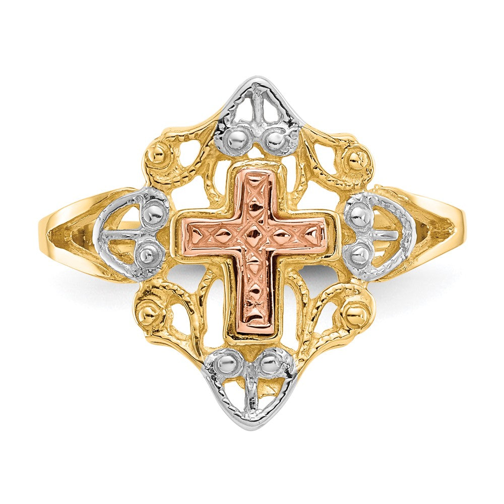 14K Two-Tone Gold w/White Rhodium Cross Ring