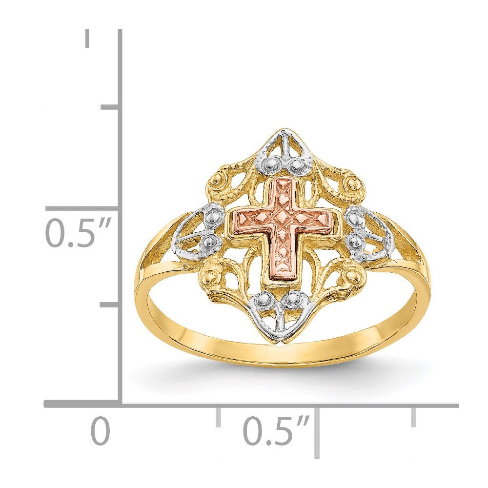 14K Two-Tone Gold w/White Rhodium Cross Ring