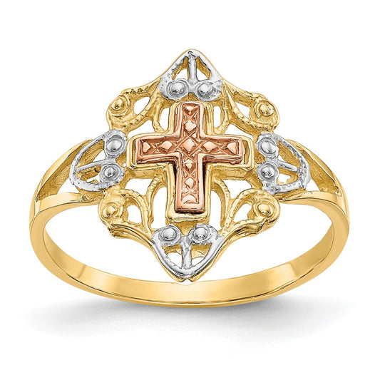 14K Two-Tone Gold w/White Rhodium Cross Ring