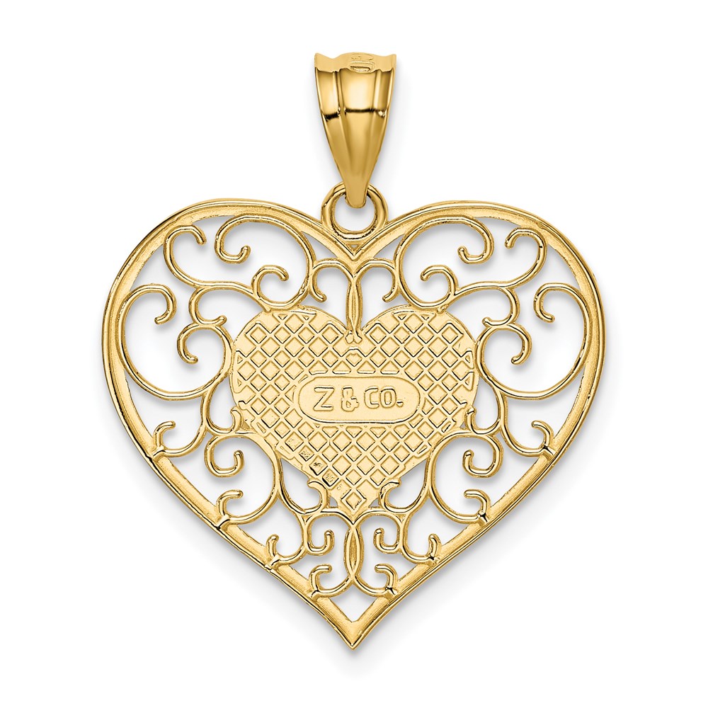 14k Yellow Gold Polished Filigree Heart Pendant