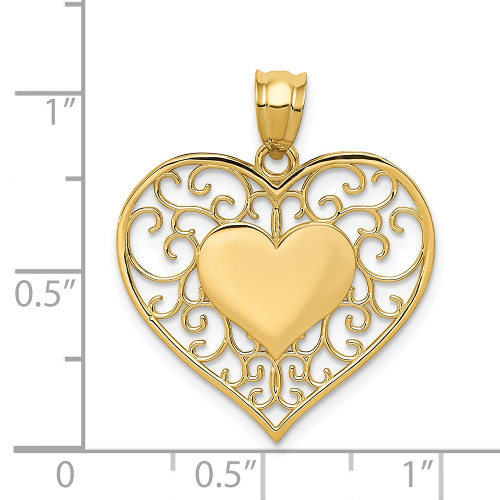 14k Yellow Gold Polished Filigree Heart Pendant