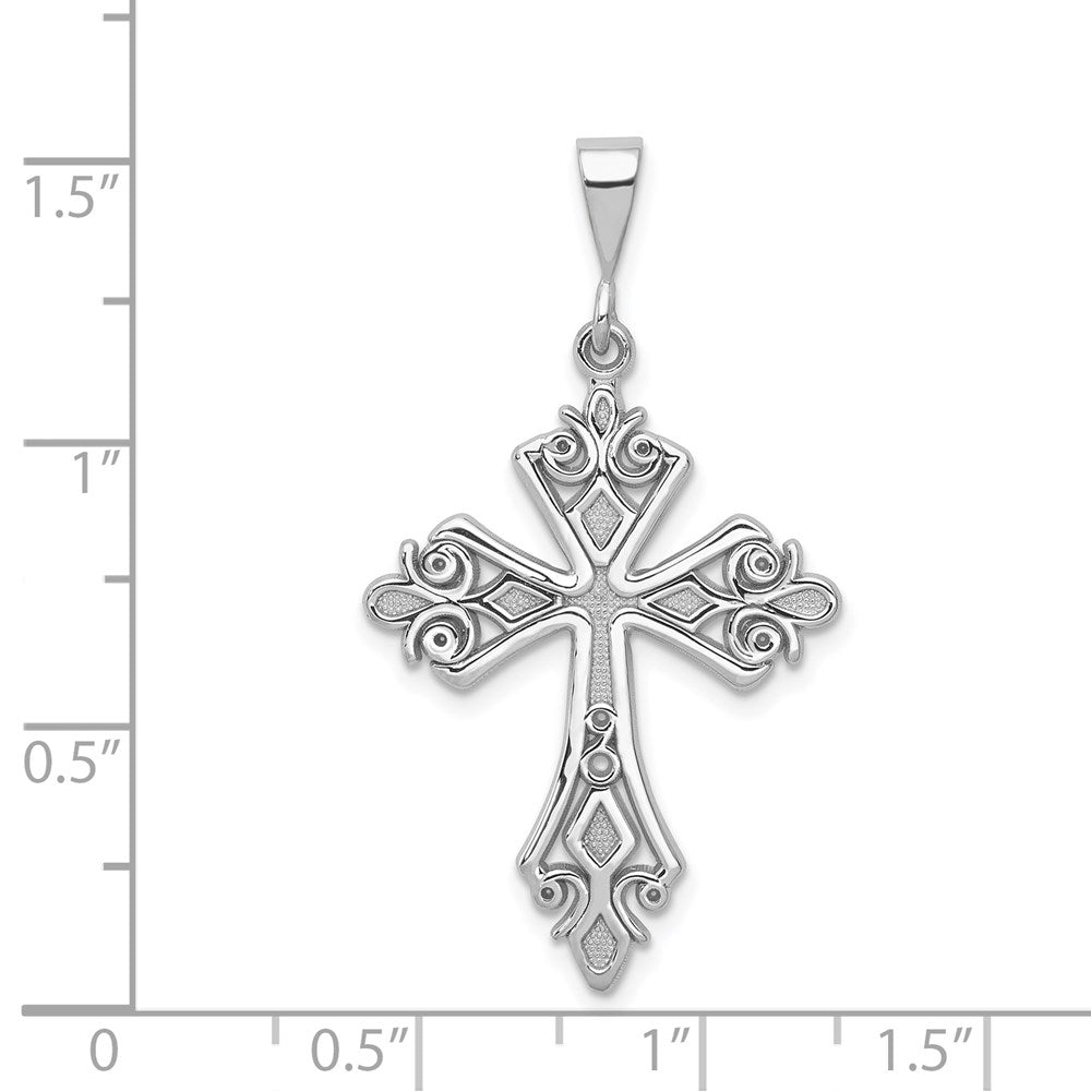 14k White Gold Fleur De Lis Cross Pendant