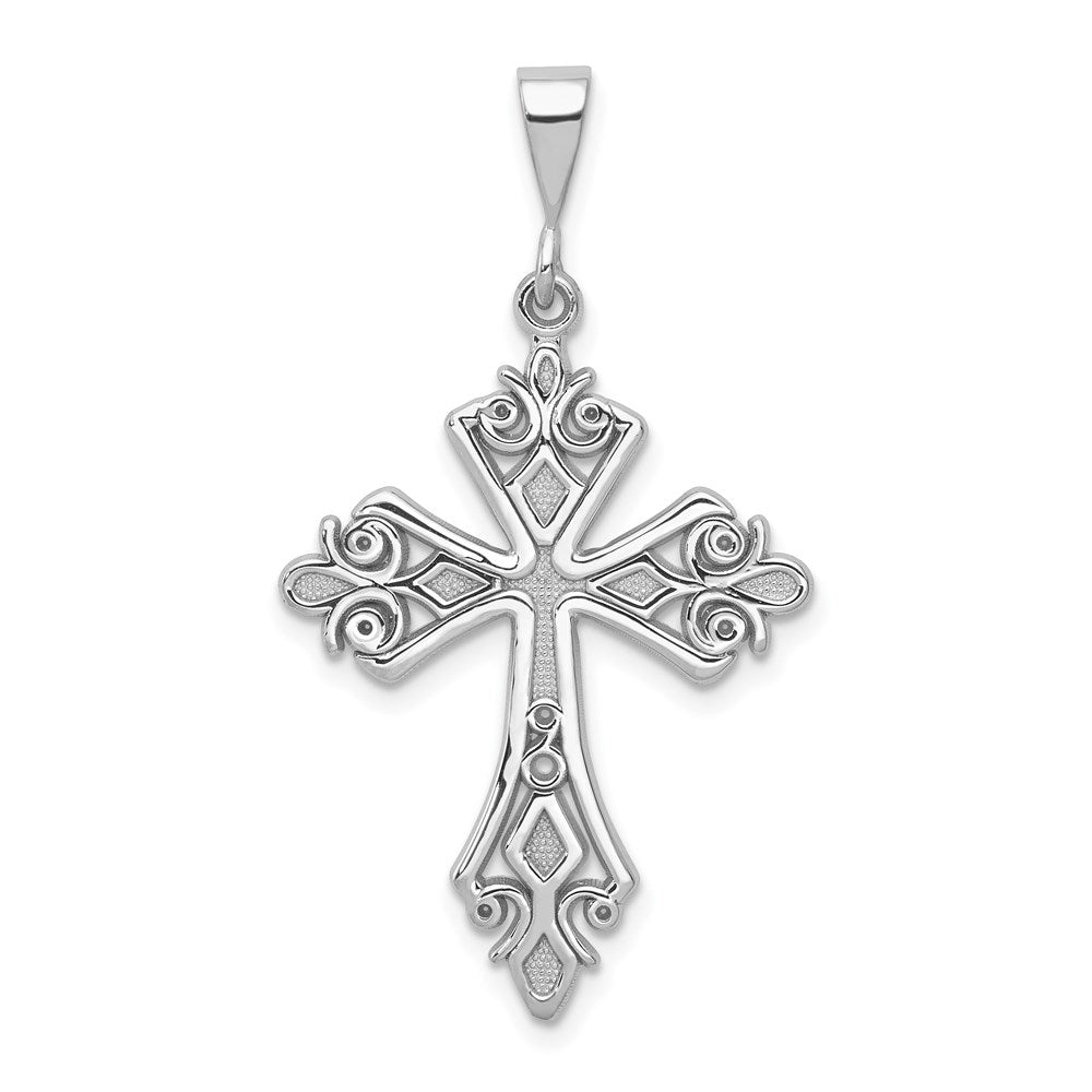 14k White Gold Fleur De Lis Cross Pendant