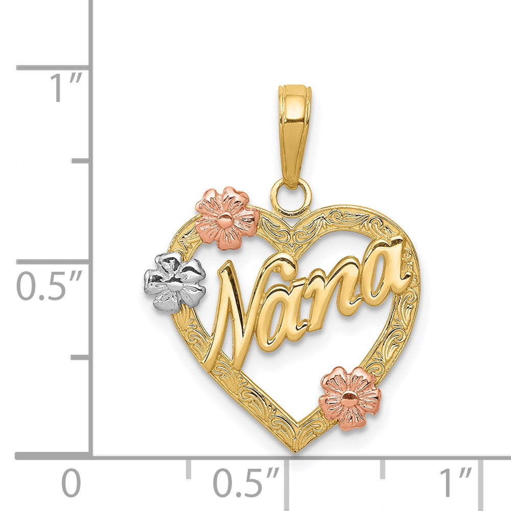 14k Tri-Color Gold NANA in Heart with Flowers Pendant