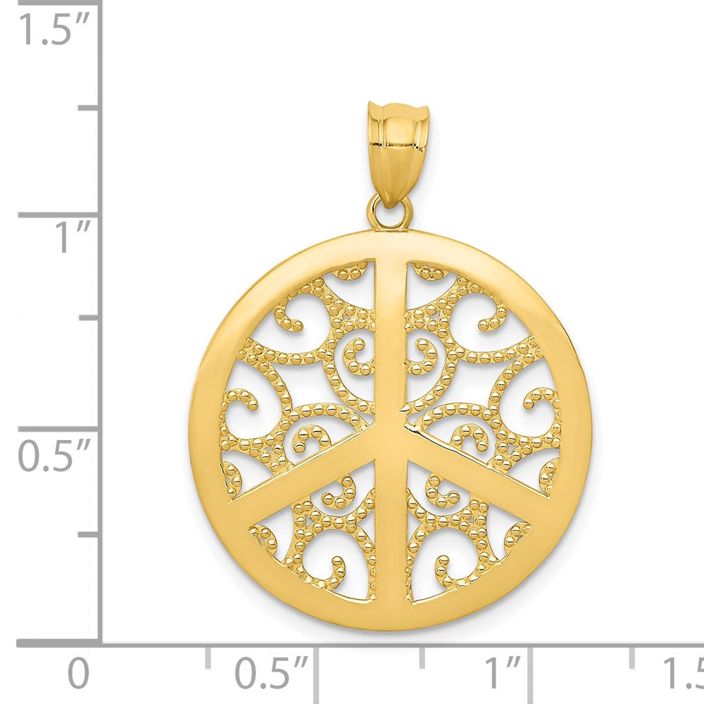 14k Yellow Gold Filigree Peace Sign Pendant