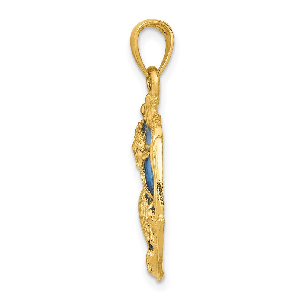 14k Yellow Gold Blue Enameled Shell Cluster Pendant