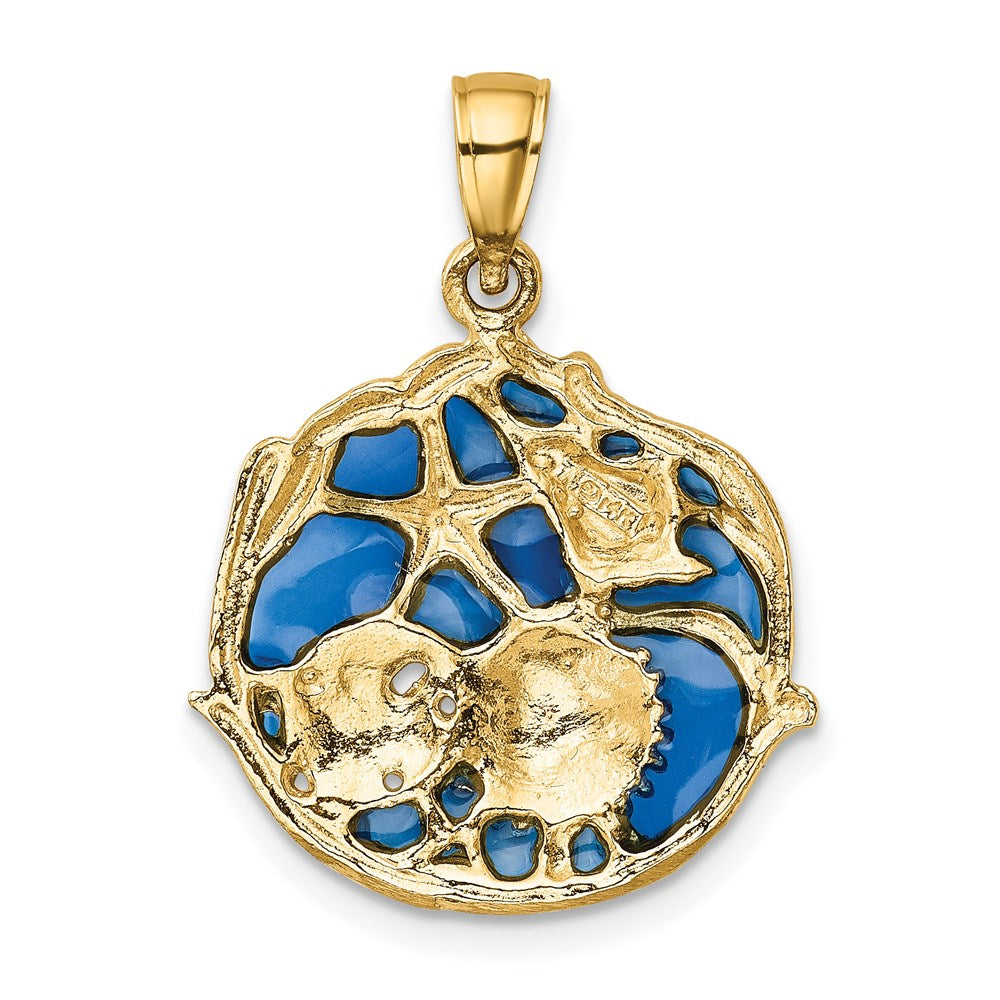 14k Yellow Gold Blue Enameled Shell Cluster Pendant