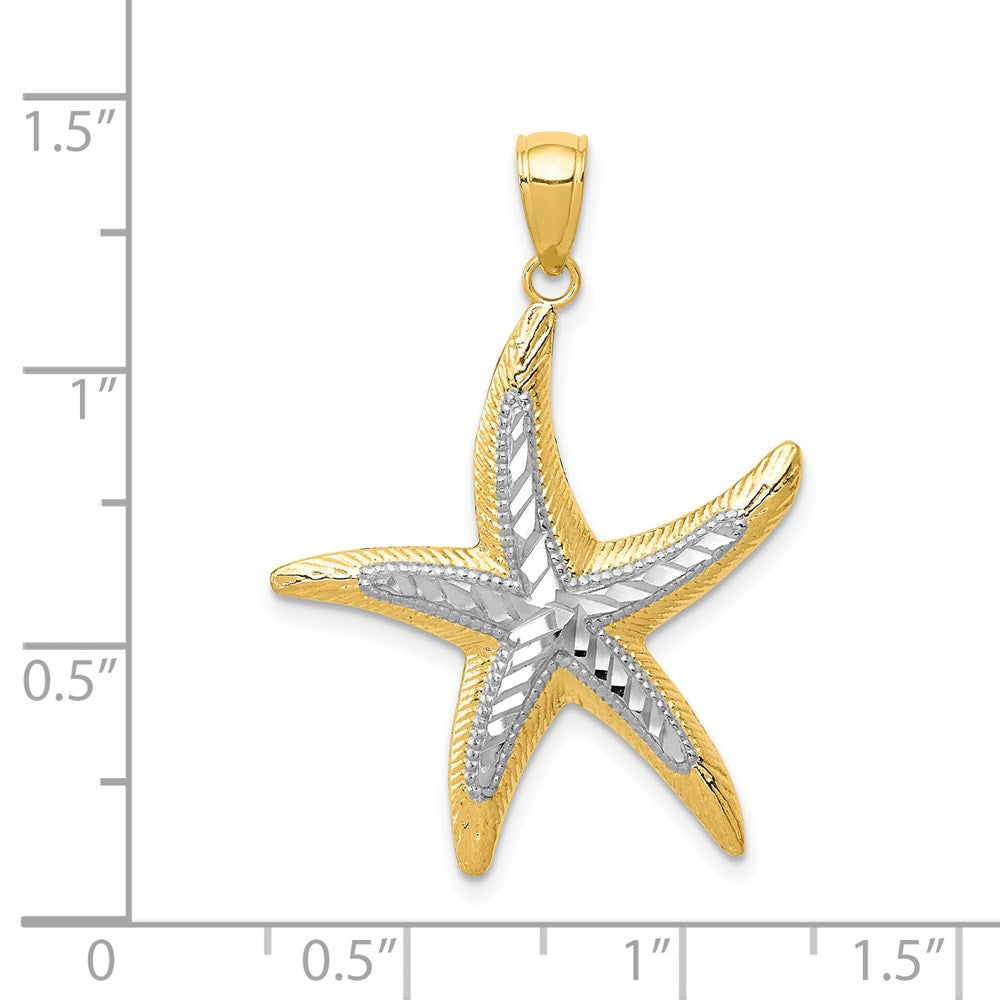 14k Yellow & Rhodium Gold with White Rhodium Starfish Pendant