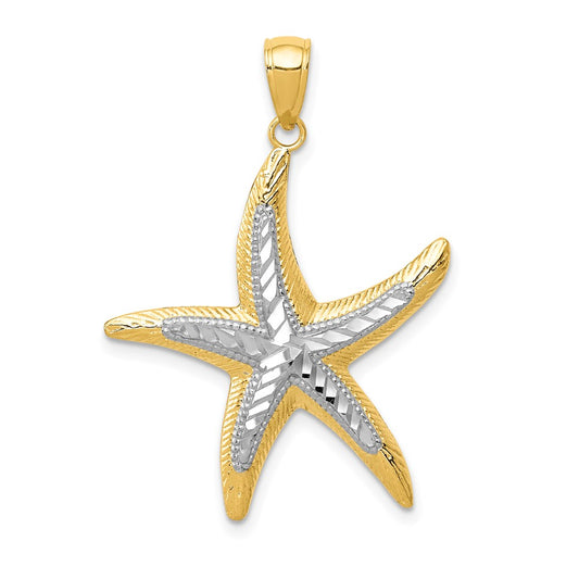 14k Yellow & Rhodium Gold with White Rhodium Starfish Pendant