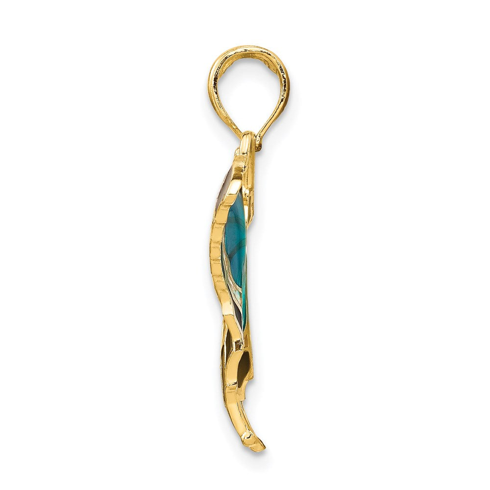 14k Yellow Gold Aqua Enameled Butterfly Pendant