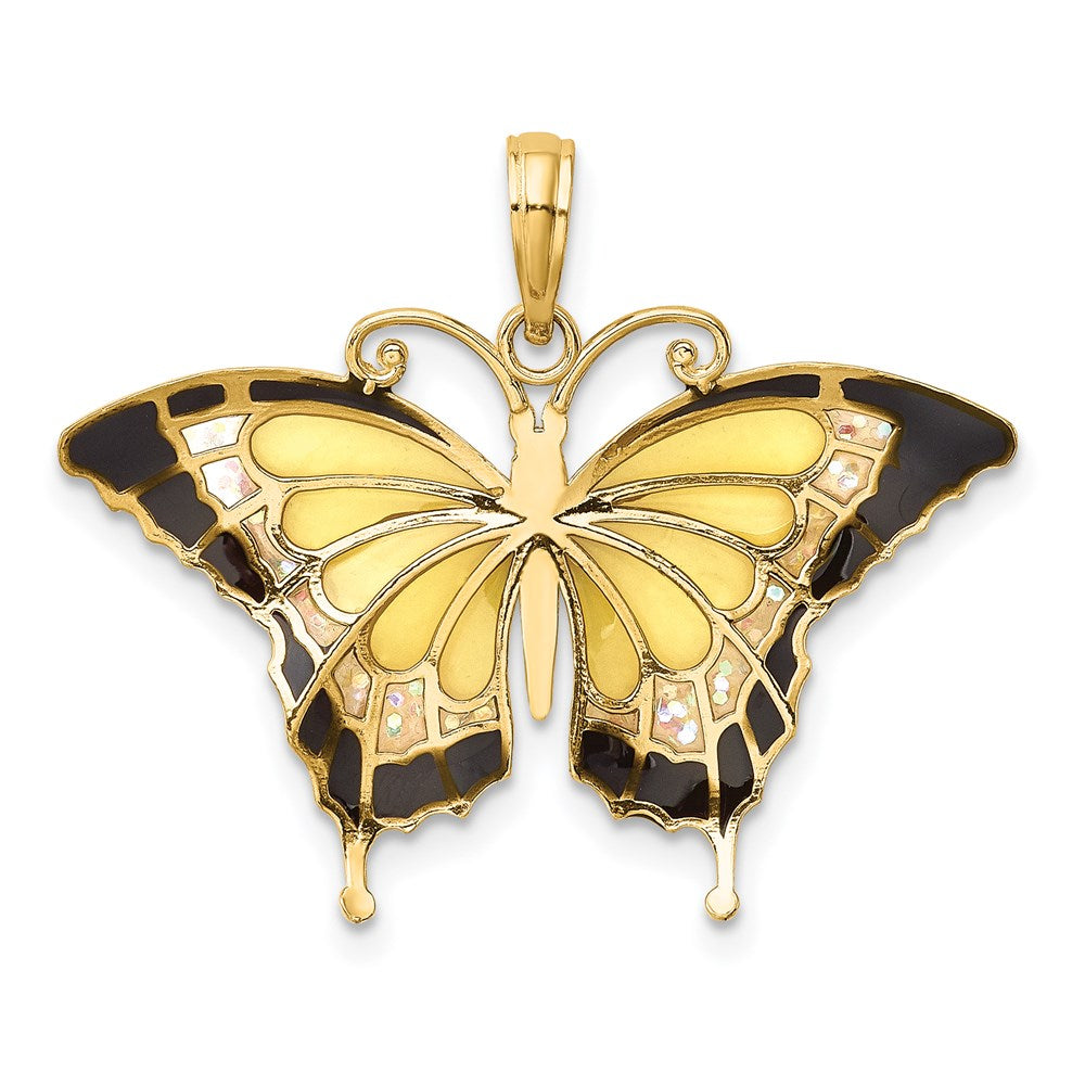 14k Yellow Gold Yellow Enameled Butterfly Pendant