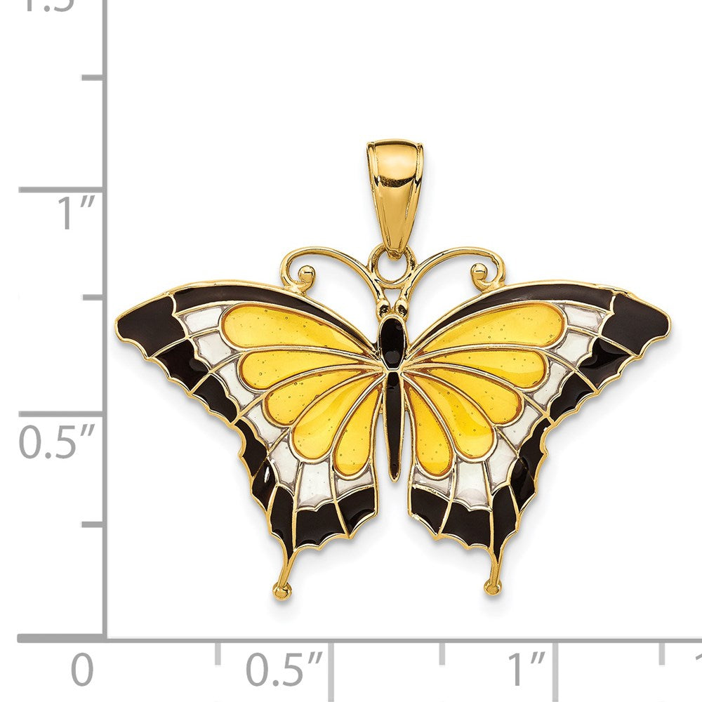 14k Yellow Gold Yellow Enameled Butterfly Pendant