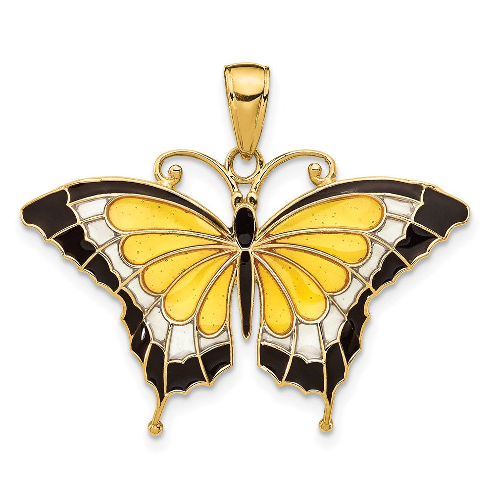 14k Yellow Gold Yellow Enameled Butterfly Pendant