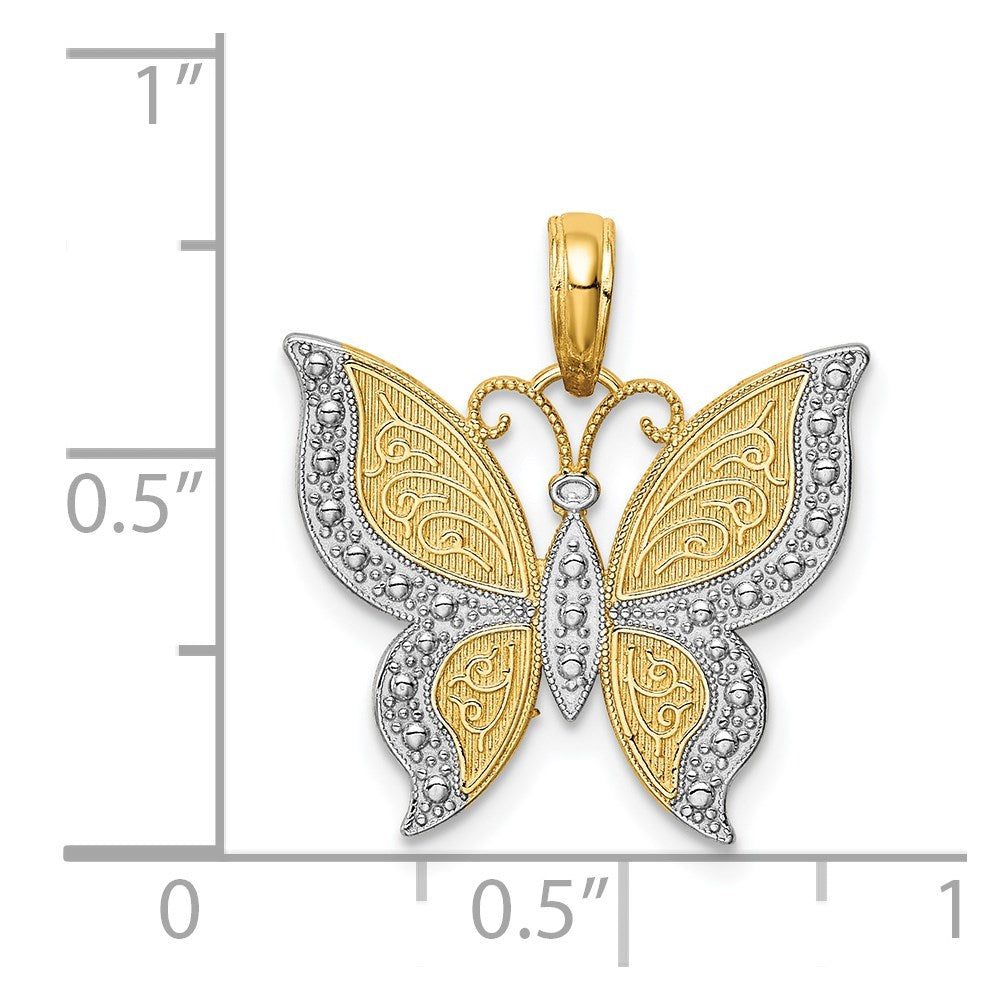 14k Yellow & Rhodium Gold w/Rhodium Butterfly Pendant