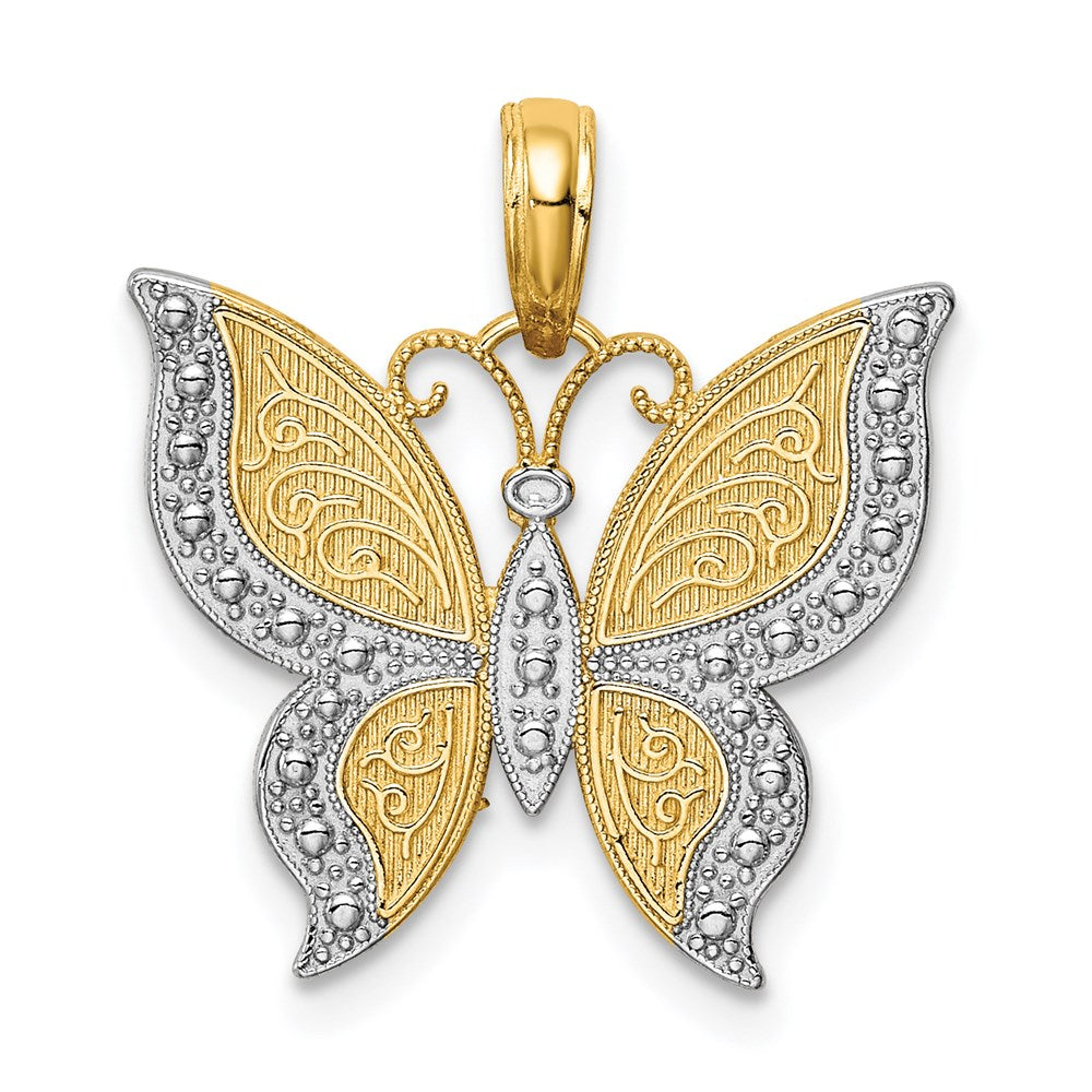 14k Yellow & Rhodium Gold w/Rhodium Butterfly Pendant