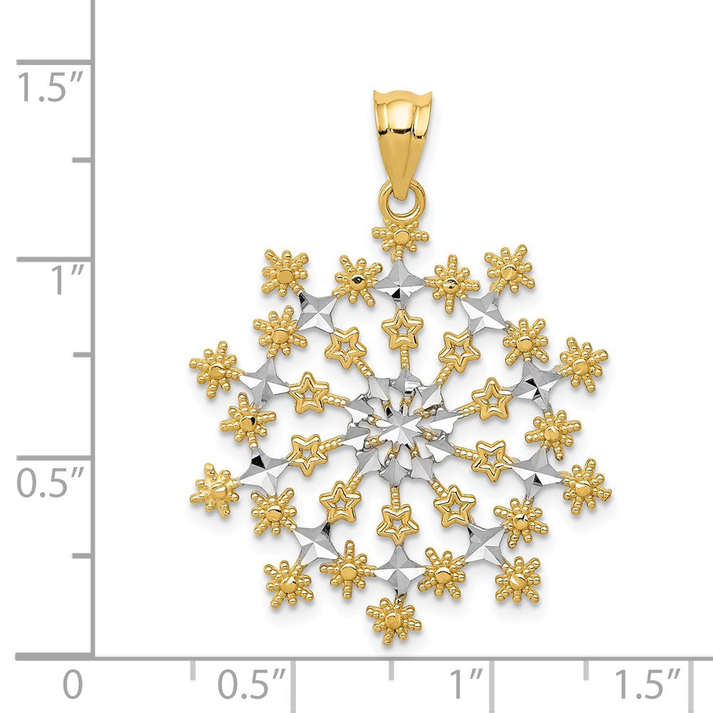 14k Yellow & Rhodium Gold & Rhodium Diamond-cut Starburst Snowflake Pendant