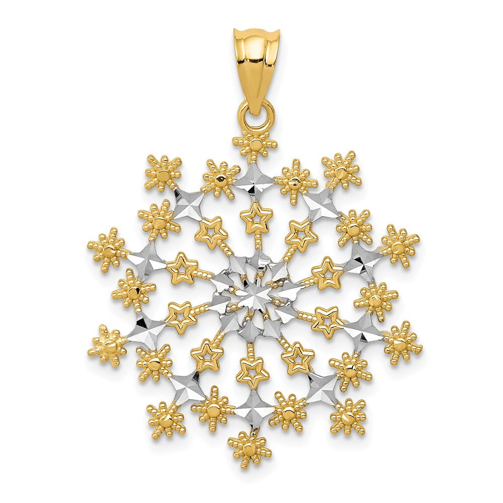 14k Yellow & Rhodium Gold & Rhodium Diamond-cut Starburst Snowflake Pendant