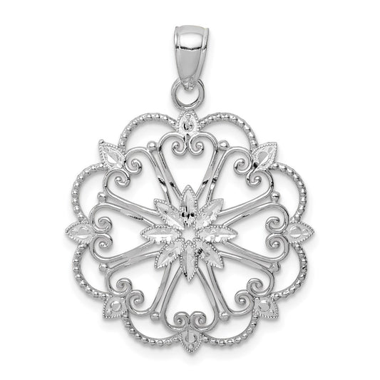 14k White Gold Diamond-cut Starburst Pendant