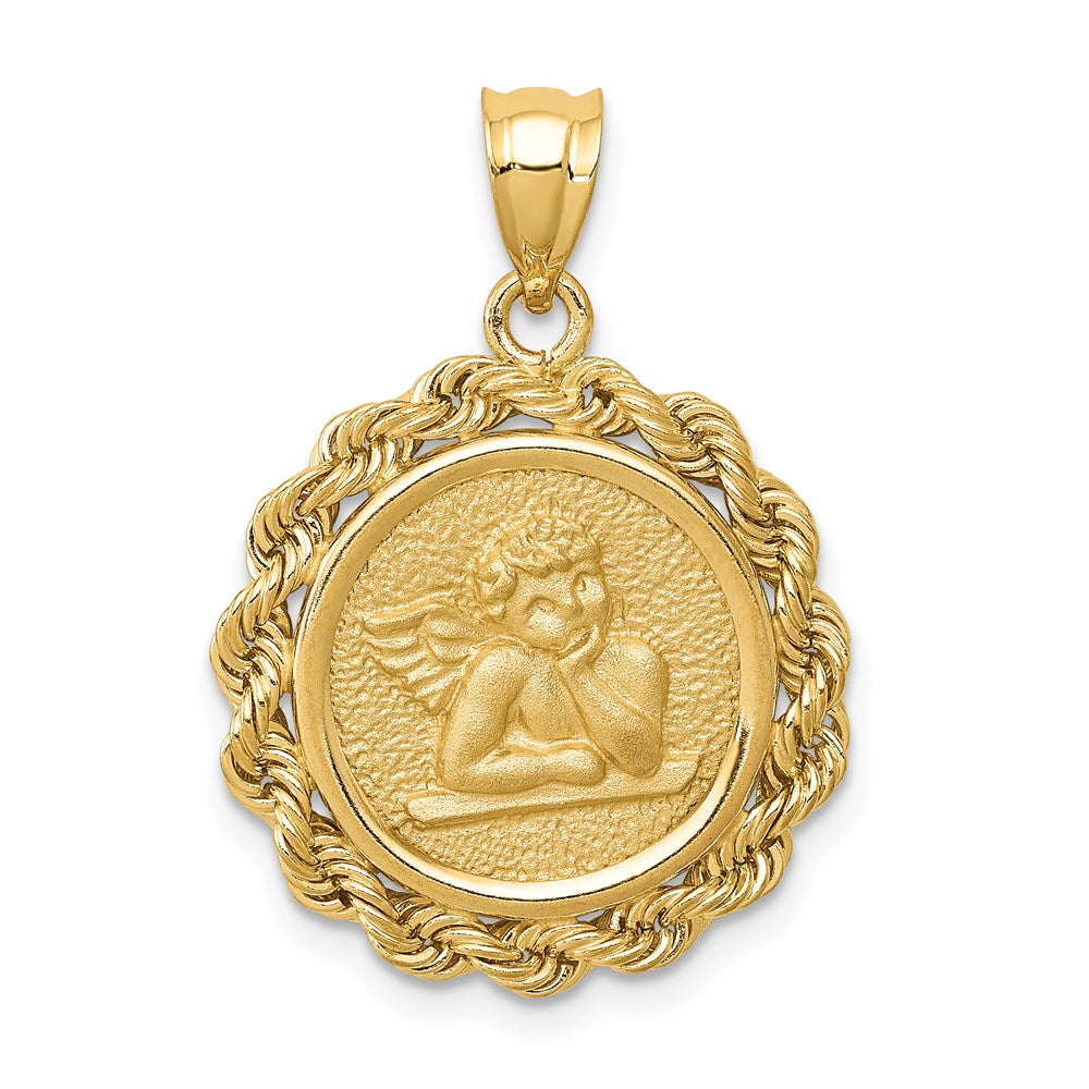 14k Yellow Gold Satin Angel in Bezel Charm