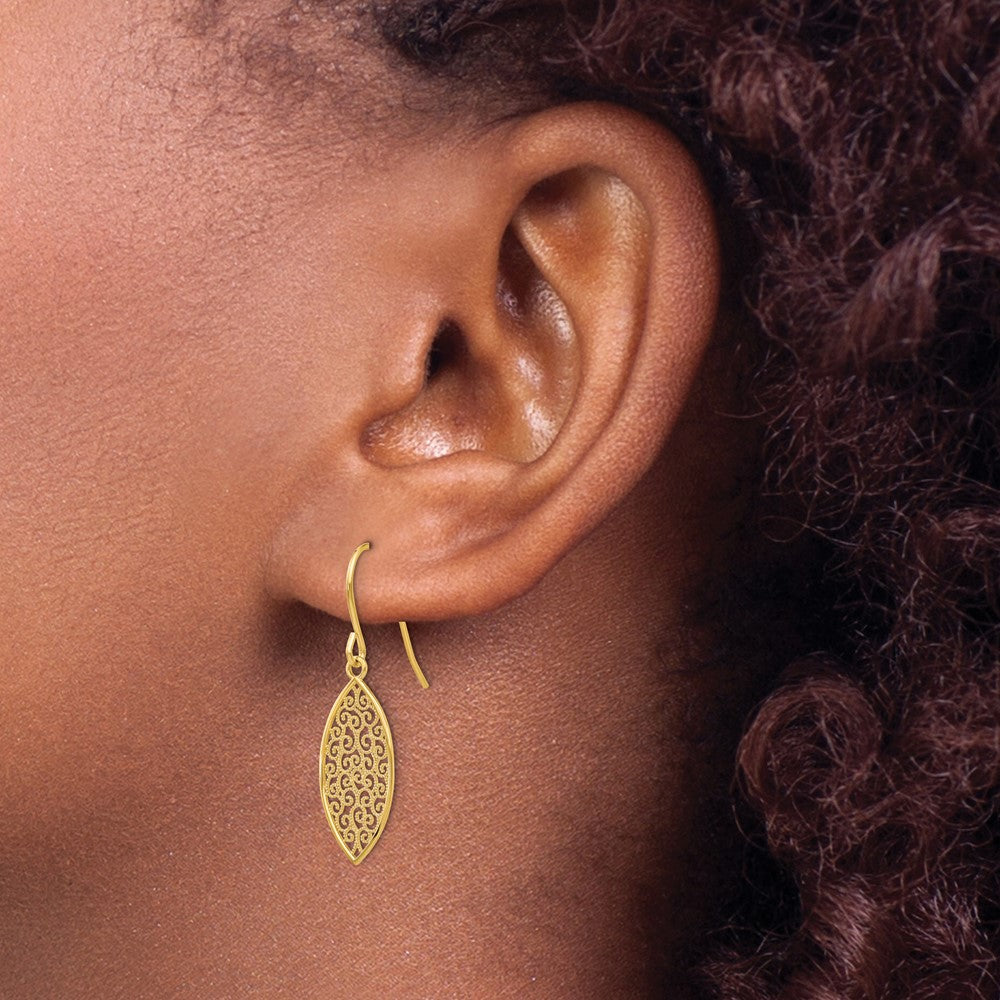 14k Yellow Gold Fancy Filigree Teardrop Dangle Earrings