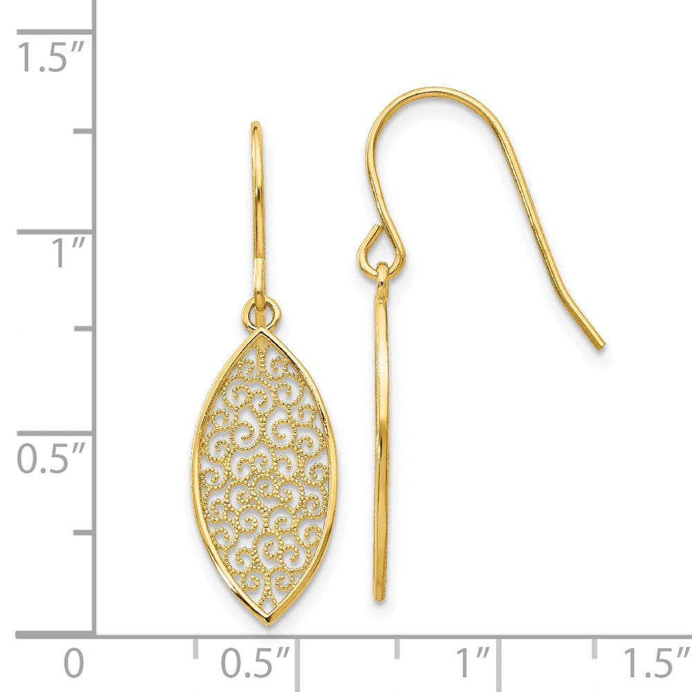 14k Yellow Gold Fancy Filigree Teardrop Dangle Earrings