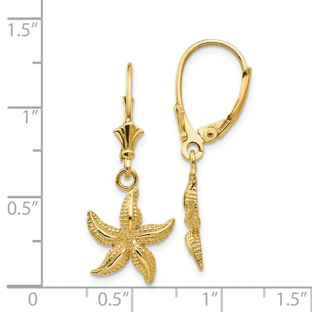 14k Yellow Gold Starfish Leverback Earrings