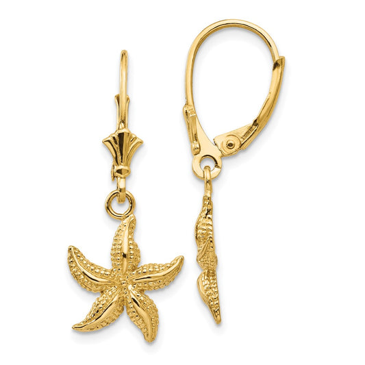 14k Yellow Gold Starfish Leverback Earrings