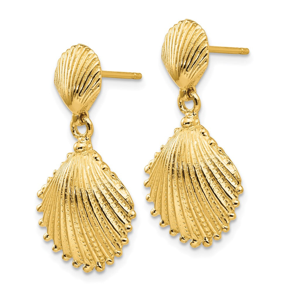 14k Yellow Gold Scallop Shell Dangle Post Earrings