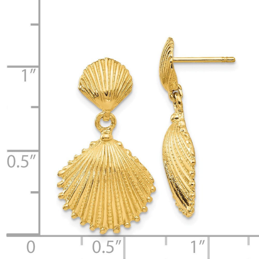 14k Yellow Gold Scallop Shell Dangle Post Earrings