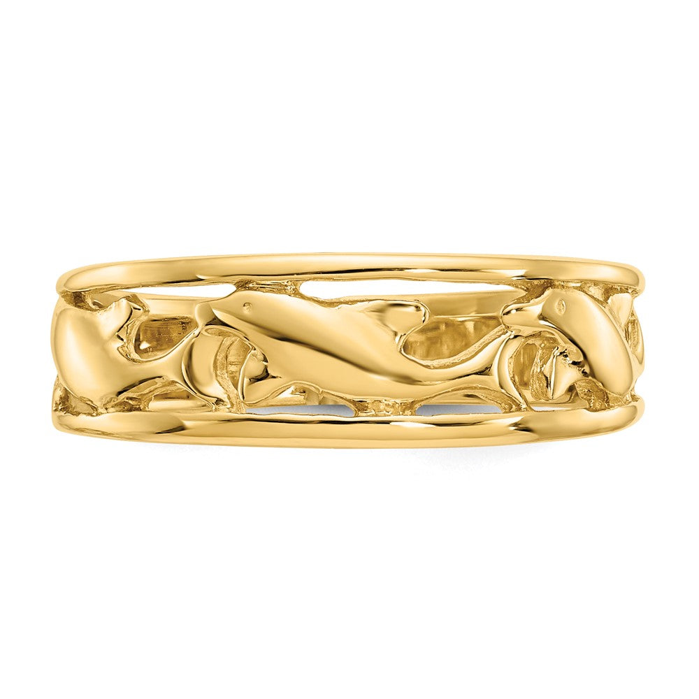 14K Yellow Gold Triple Dolphin Band Ring