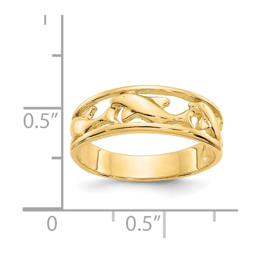 14K Yellow Gold Triple Dolphin Band Ring