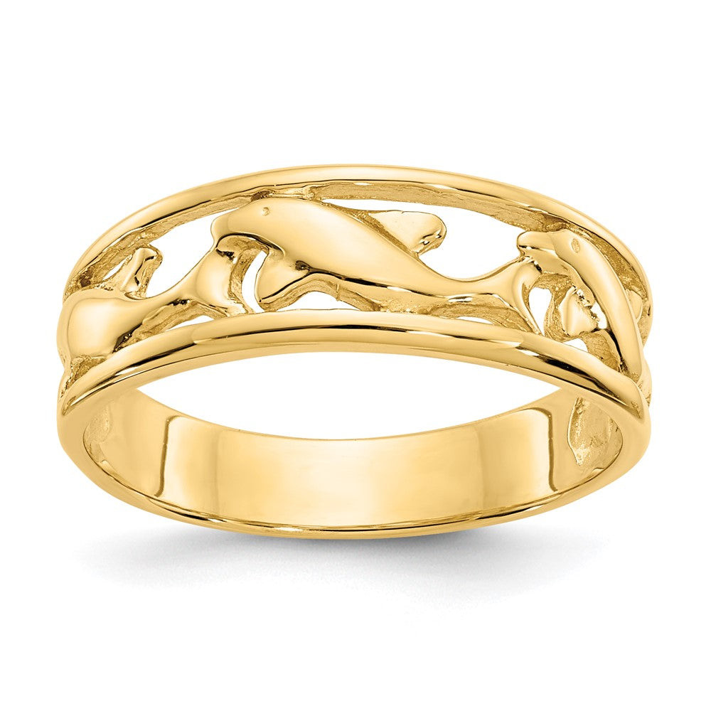 14K Yellow Gold Triple Dolphin Band Ring