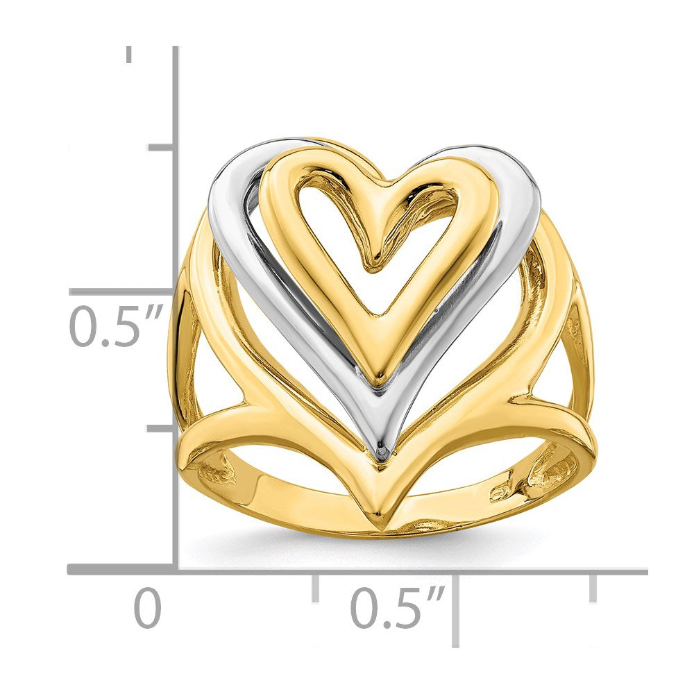 14K Two-Tone Gold Triple Stacked Heart Ring