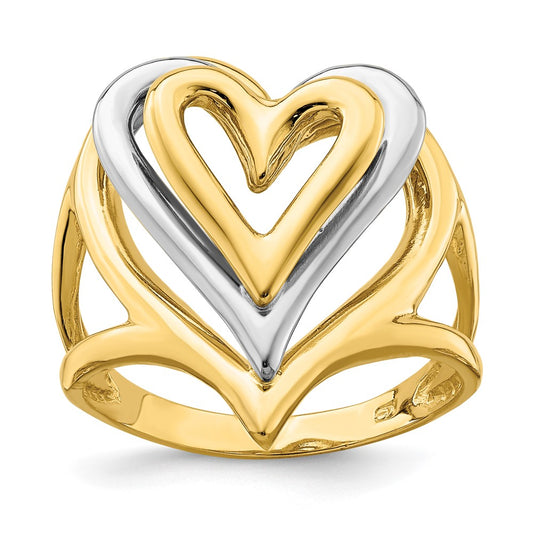 14K Two-Tone Gold Triple Stacked Heart Ring