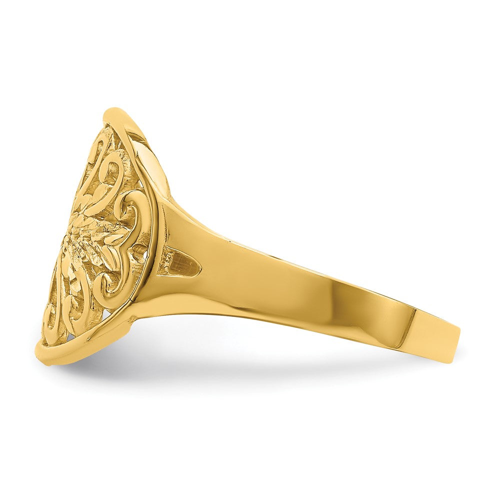 14K Yellow Gold Oval Shield with Scroll Pattern Ring