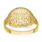 14K Yellow Gold Oval Shield with Scroll Pattern Ring