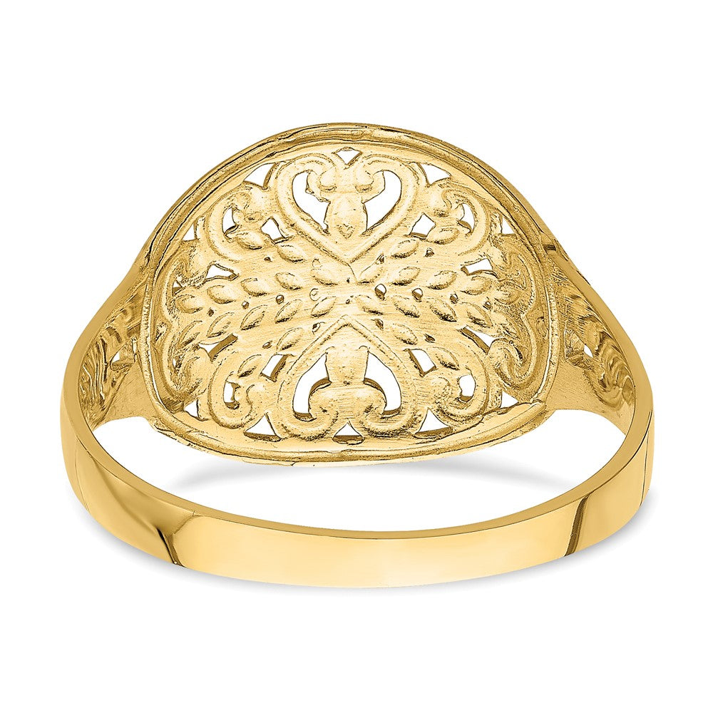 14K Yellow Gold Oval Shield with Scroll Pattern Ring