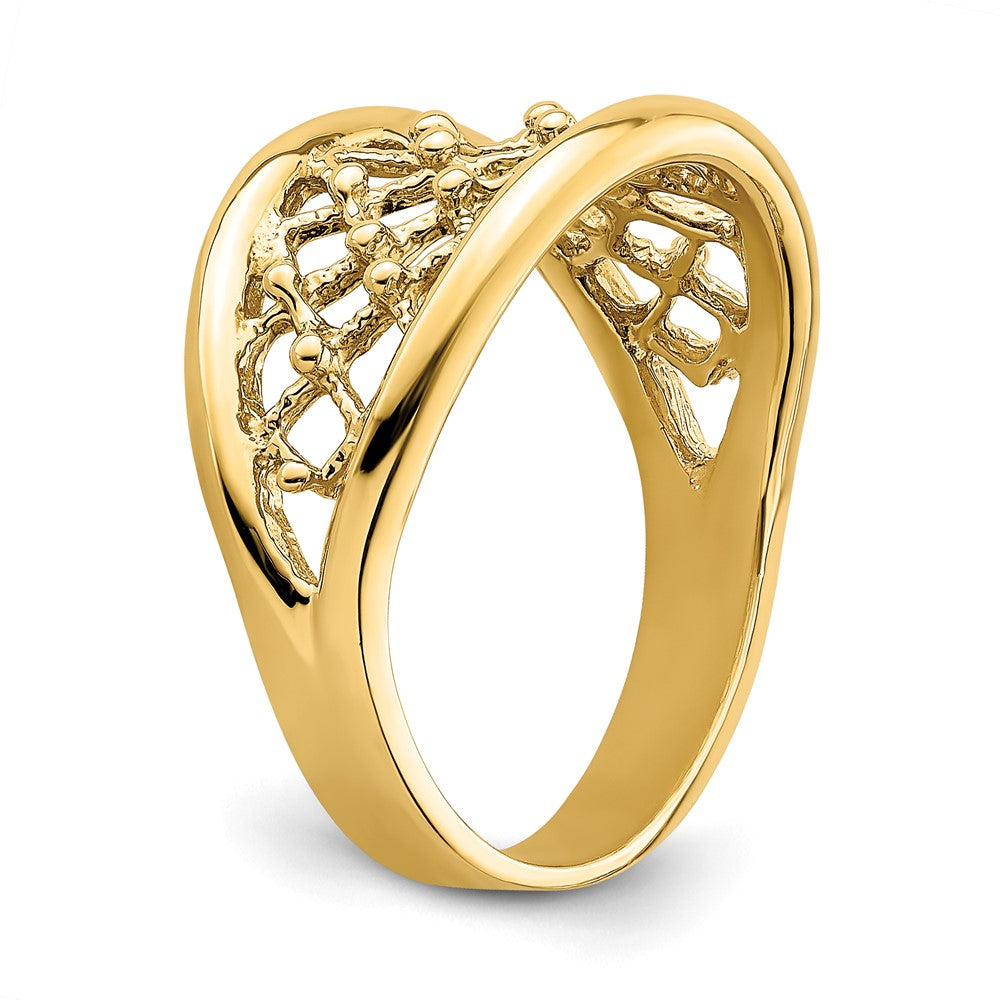 14K Yellow Gold Mesh Ring Tapered Band Ring