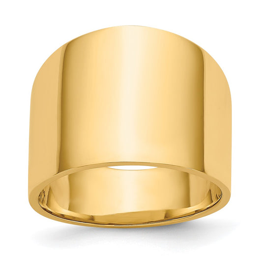 14K Yellow Gold 15mm Flat-top Tapered Cigar Band Ring