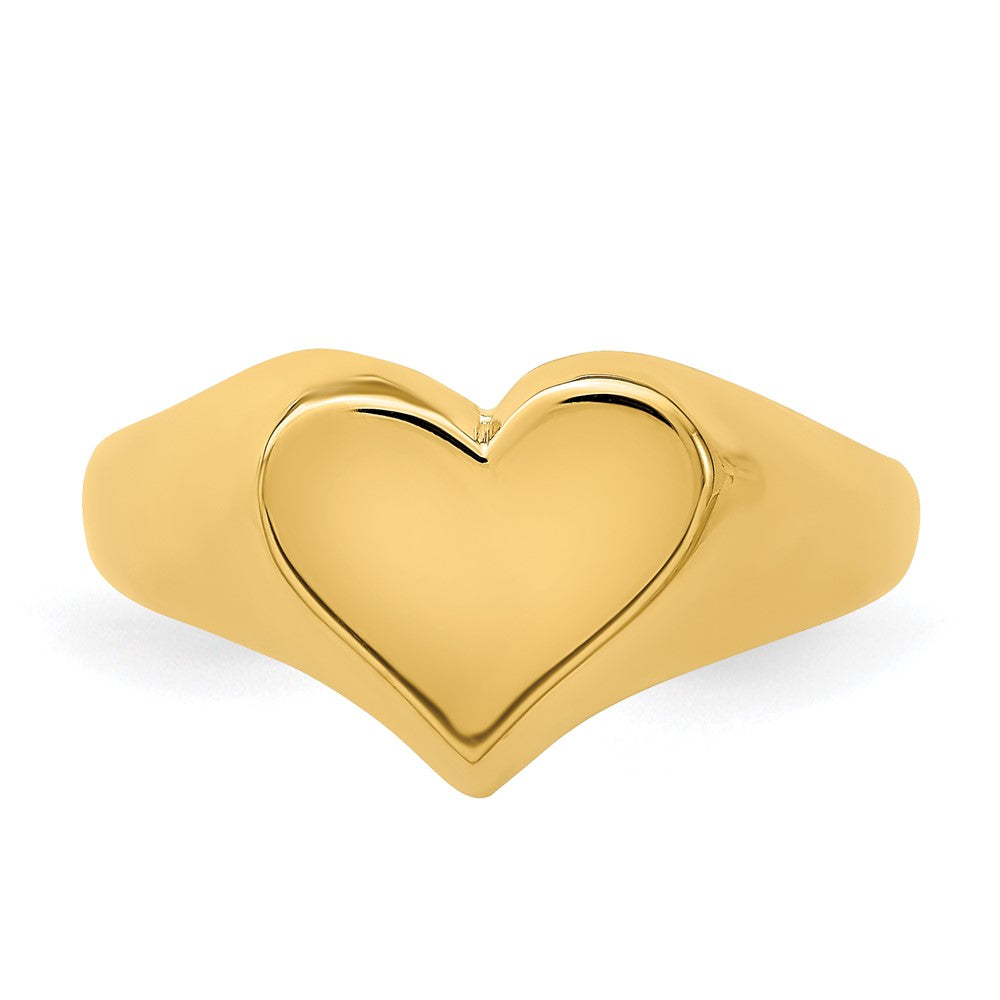 14K Yellow Gold Solid Heart Signet Ring