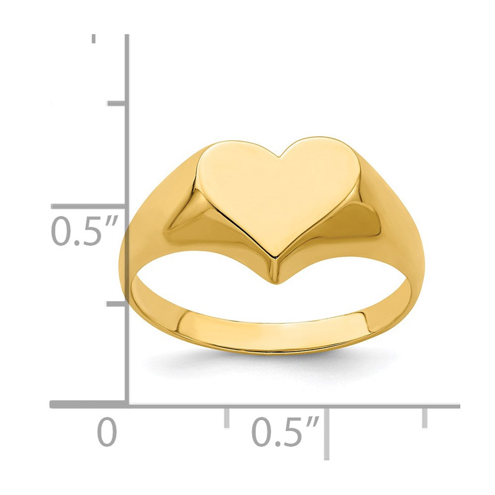 14K Yellow Gold Solid Heart Signet Ring