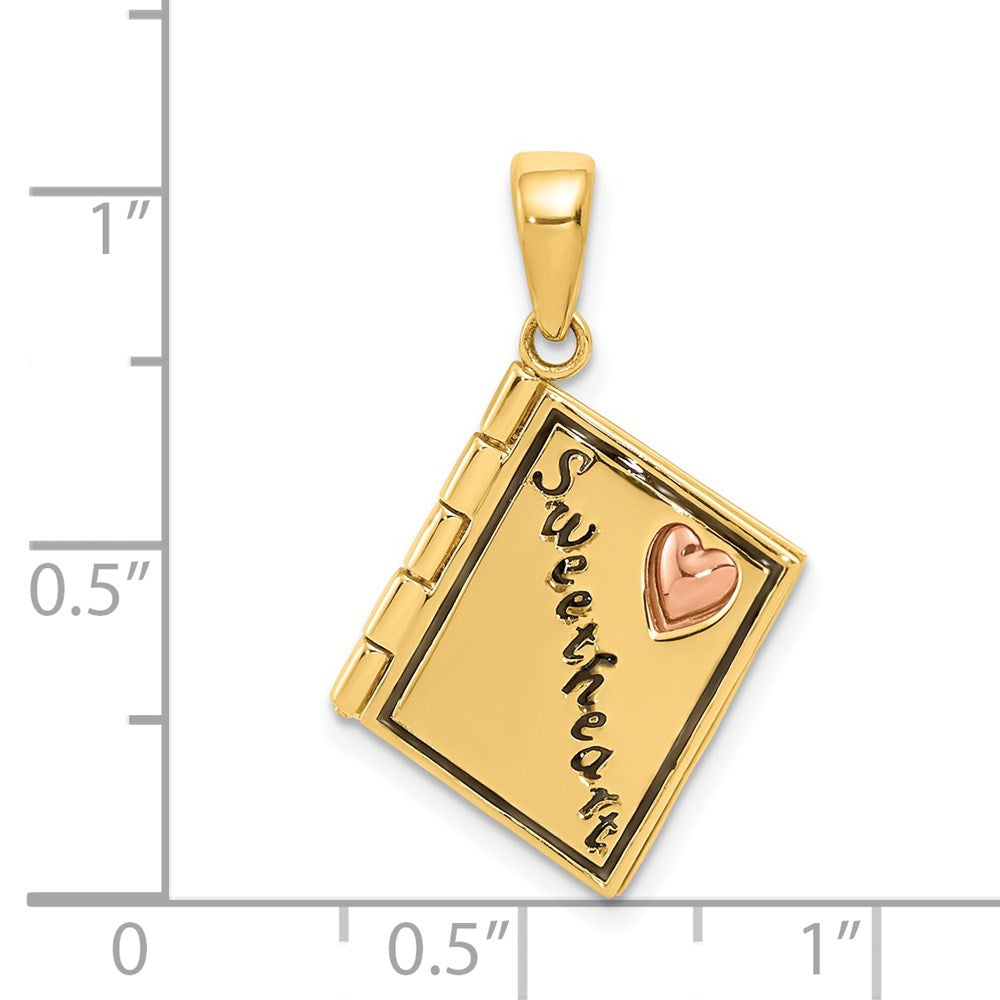 14k Two-tone Gold 3D Enameled Moveable SWEETHEART Book Charm