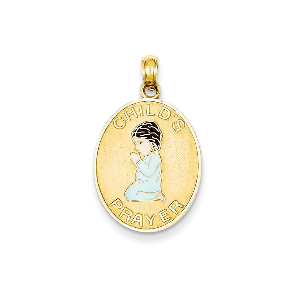 14k Yellow Gold Childs Prayer w/Enameled Boy Pendant