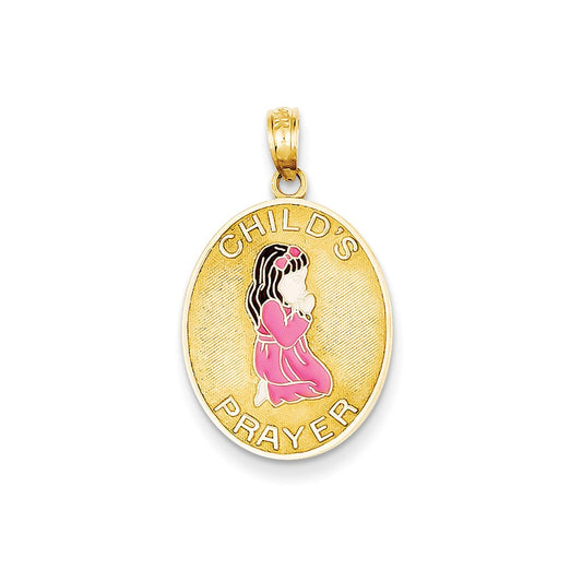 14k Yellow Gold Childs Prayer w/Enameled Girl Pendant