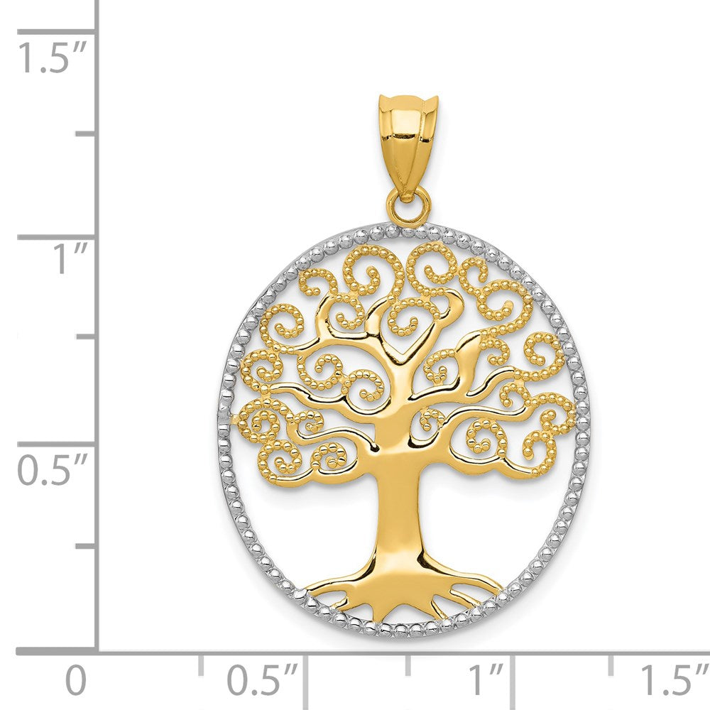 14k Yellow & Rhodium Gold w/Rhodium Filigree Tree of Life Pendant