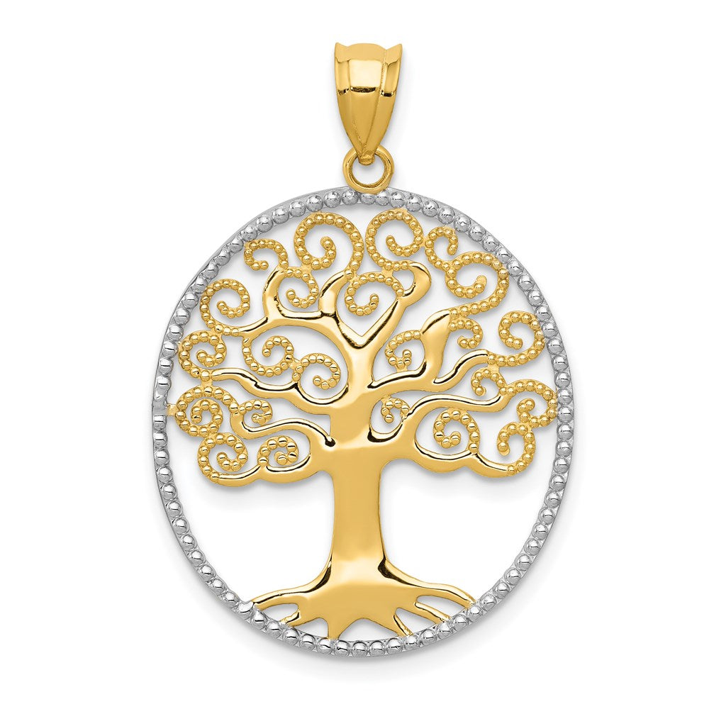 14k Yellow & Rhodium Gold w/Rhodium Filigree Tree of Life Pendant